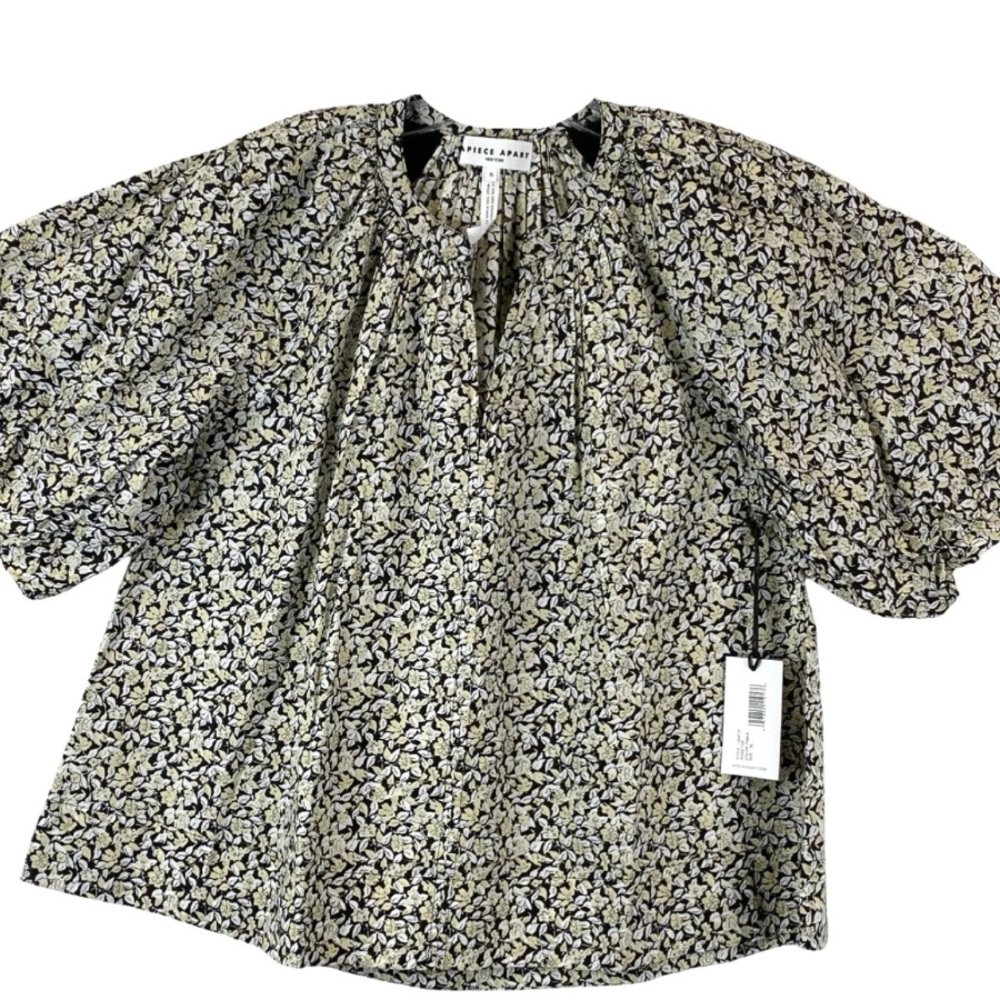 Apiece Apart Rosa Black and Cream Floral Top